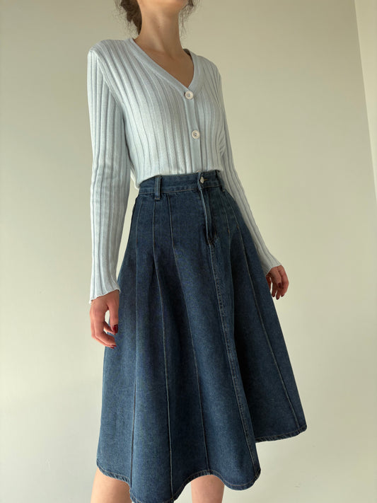 Fustă A-line din jeans premium în croi amplu și talie ultra înaltă