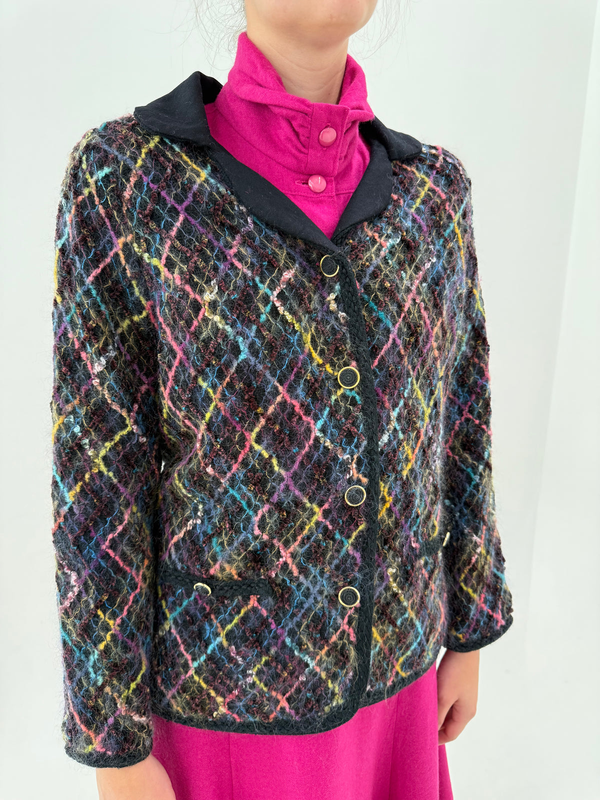 Sacou vintage italian din tweed excepțional de lana curcubeu în croi boxy
