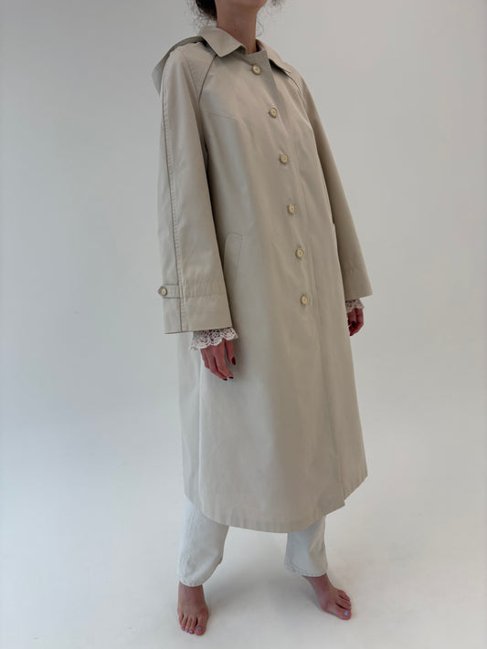 Trench vintage impermeabil cu glugă detașabilă off white