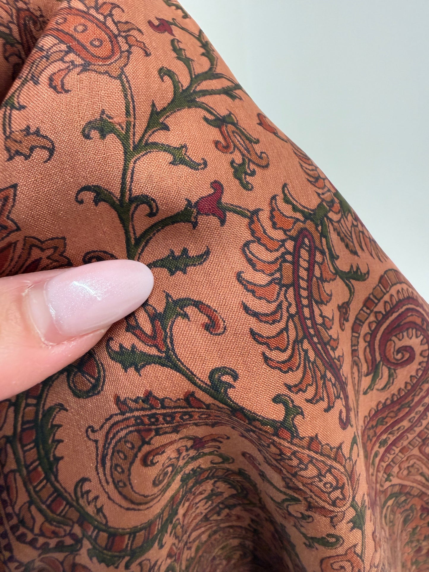 Fustă maxi petrecută din mătase naturală cu print paisley