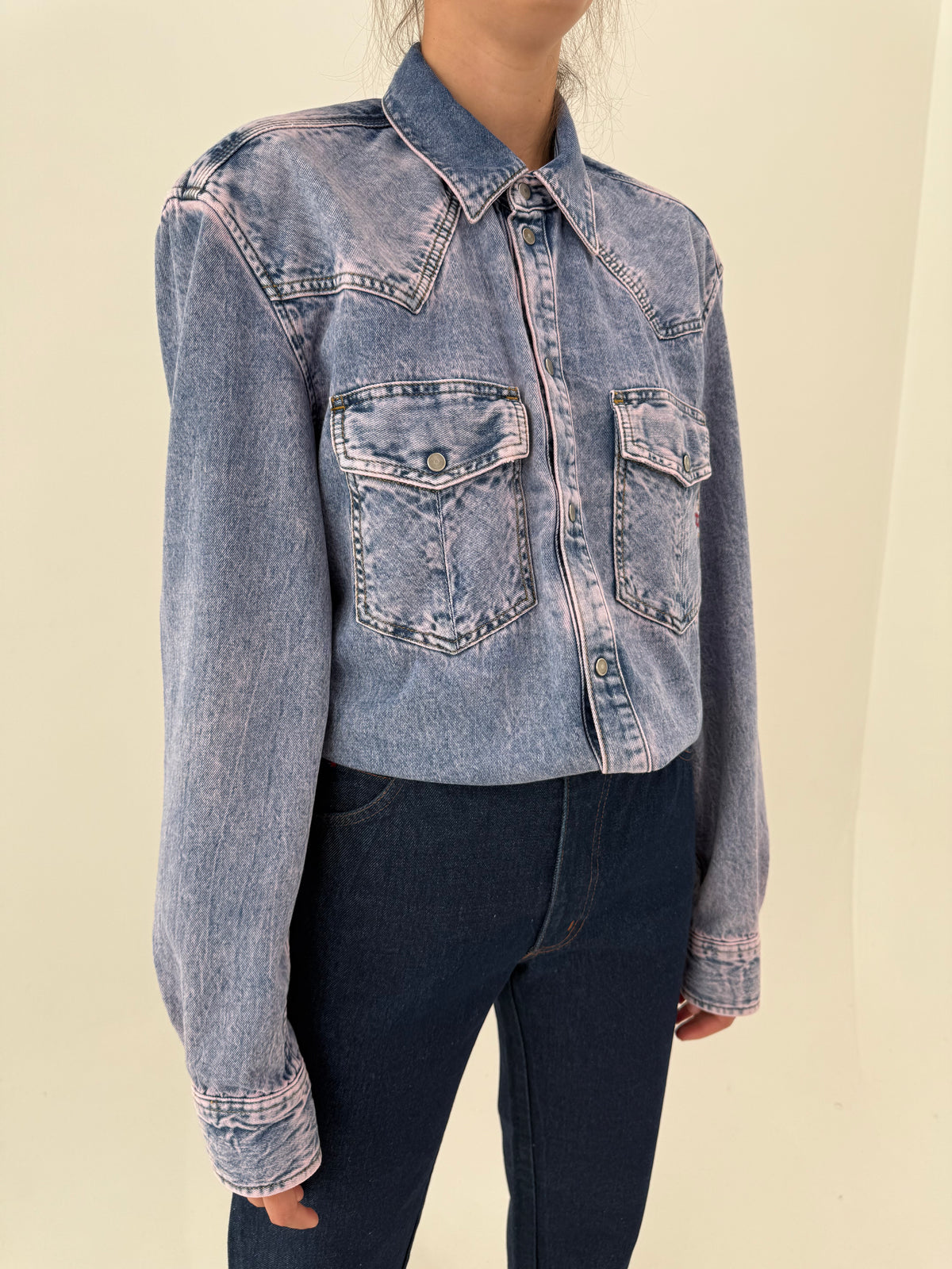 Cămașa tall luxury Diesel din jeans moale de bumbac Pink wash