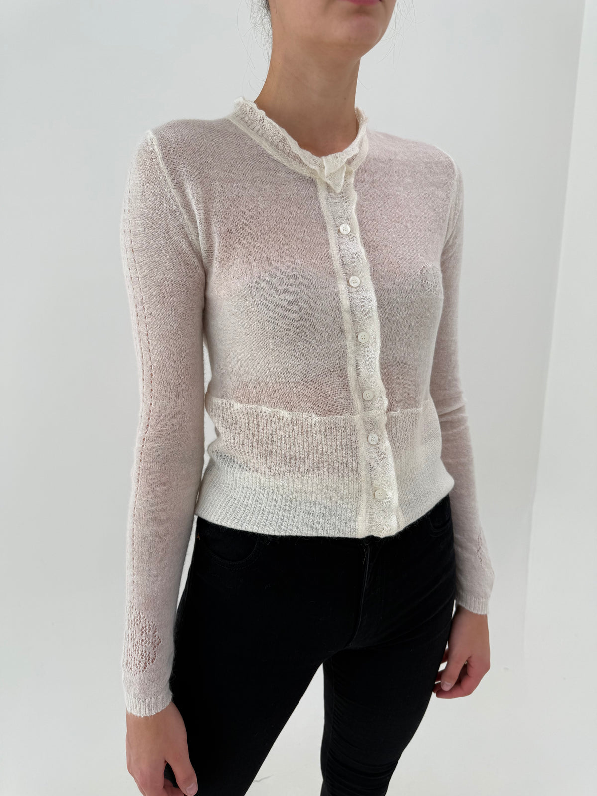 Cardigan Roberto Cavalli ultra light din lana și baby mohair extrafin cu talie marcată