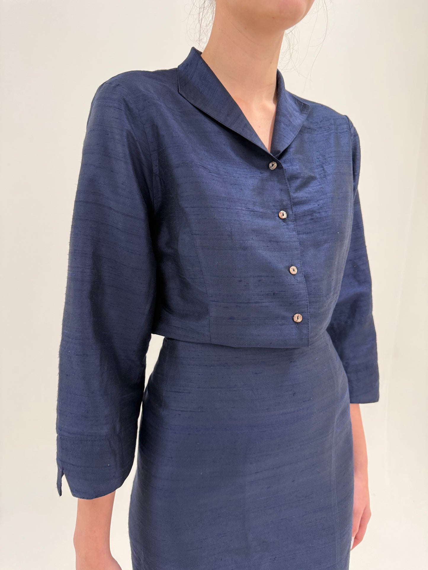 Set midnight blue din mătase naturală dupioni de la zi la seară
