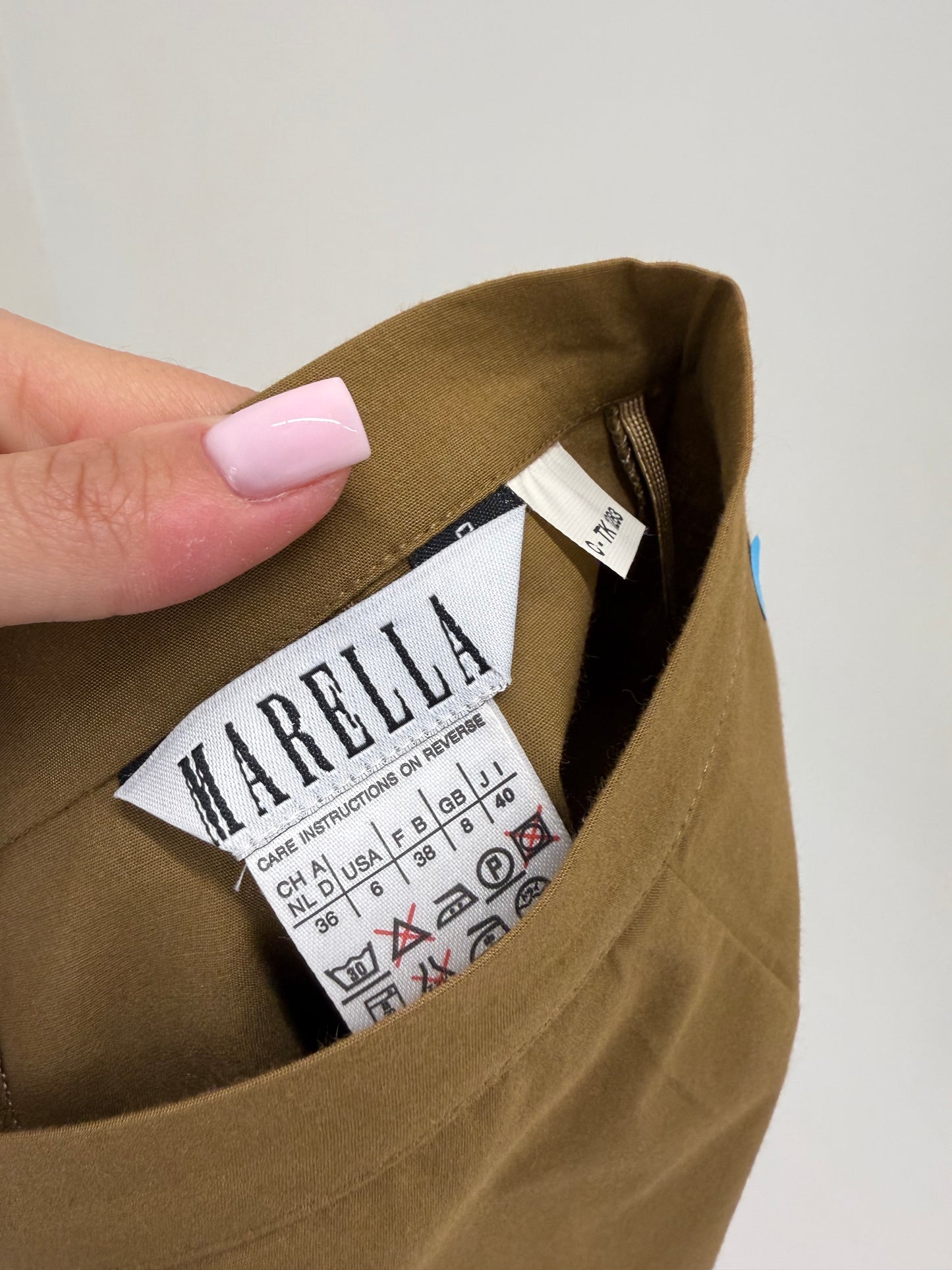 Fustă Marella by Max Mara kaki din poplin modelator de bumbac și modal