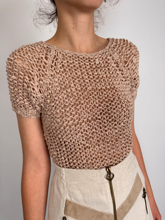 Top light rose nude chunky open knit