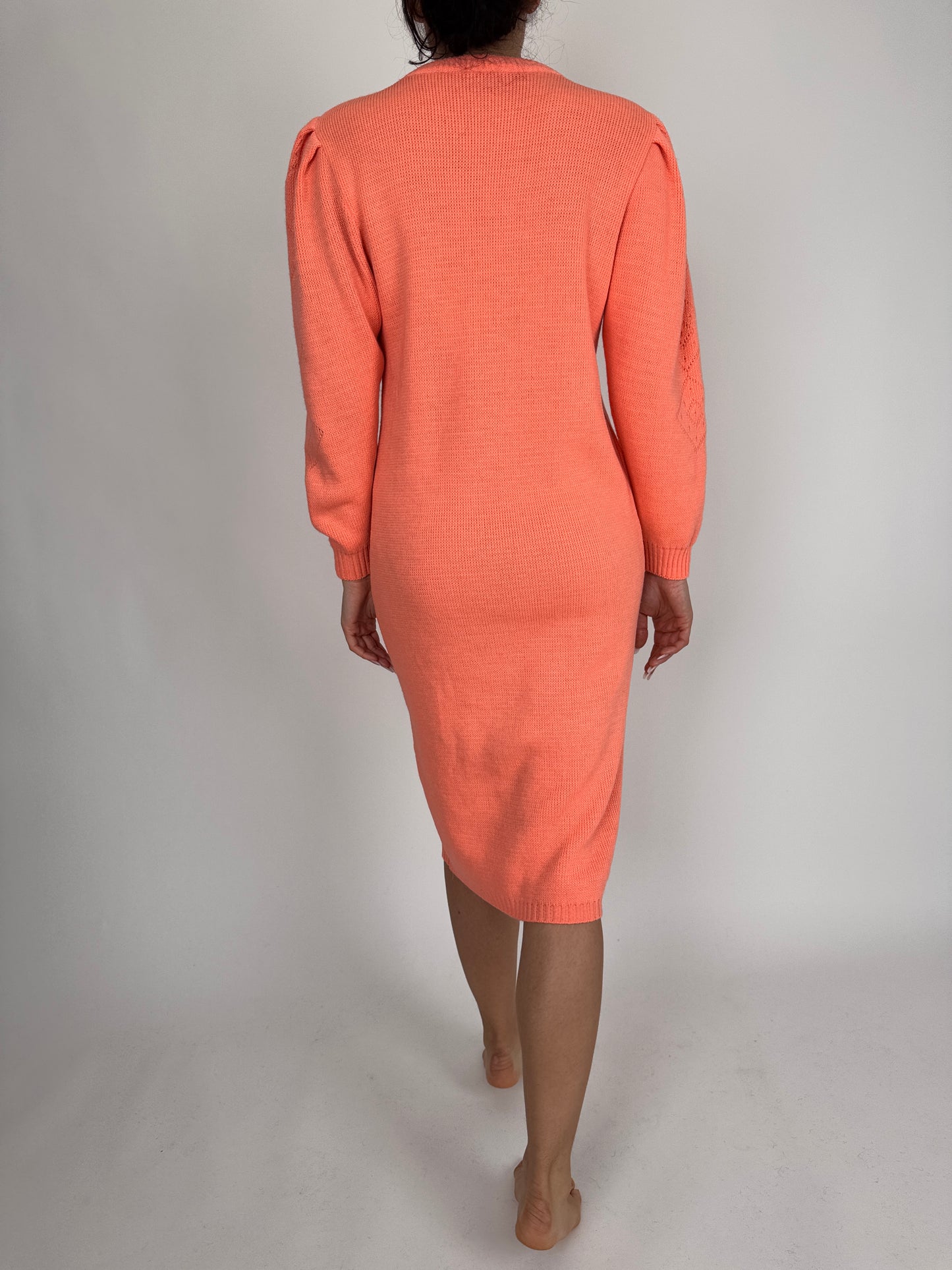 Rochie vintage salmon orange din mix multiply extrafin de lana