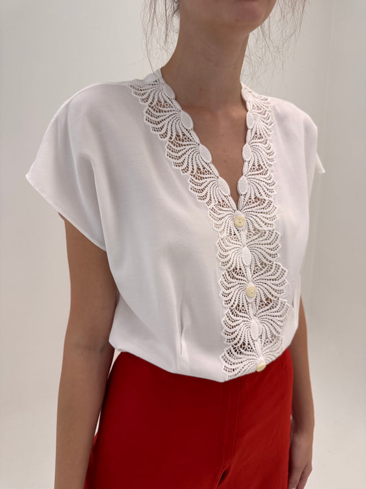 Cămașa luxury italiană cu dantelă macrame din faille de bumbac