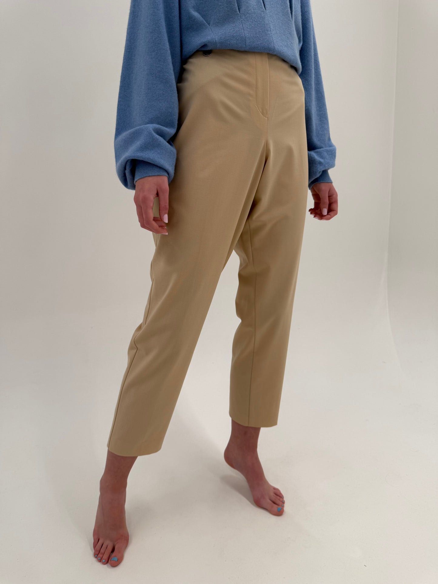 Pantaloni nude din lana extrafina confort cu talie ultra înaltă