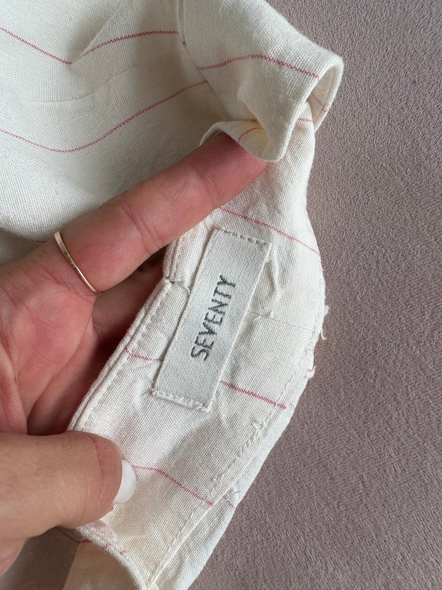 Pantaloni cu dungi fine verticale roz pudrat de brand luxury italian