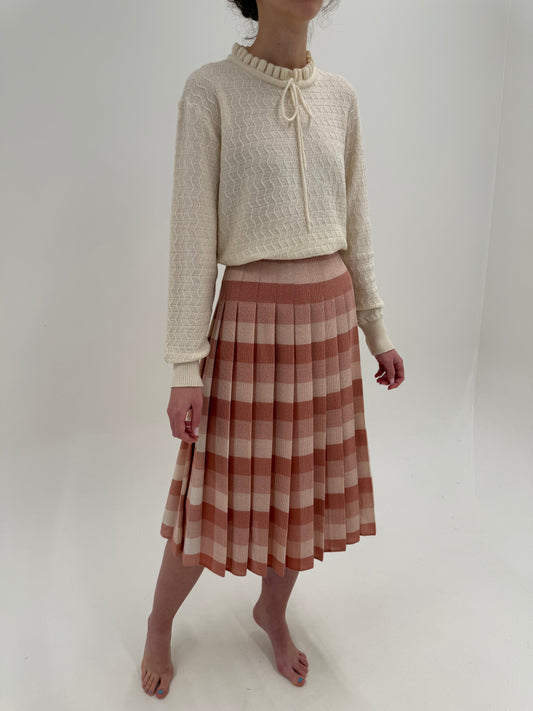 Fustă vintage plisată midi din lana plină extrafina în nuanțe pudrate de roz
