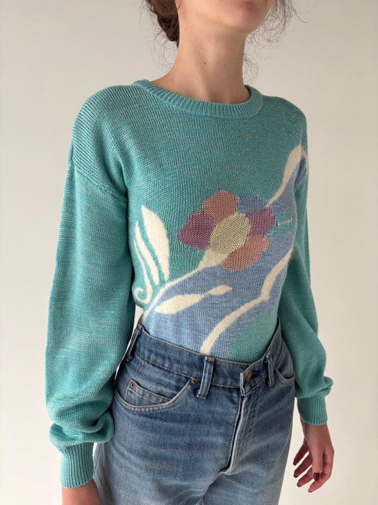 Pulover vintage de gramaj mare cu print floral supradimensionat