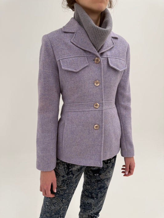 Jacheta vintage cambrata lavanda din tweed de lana și mohair