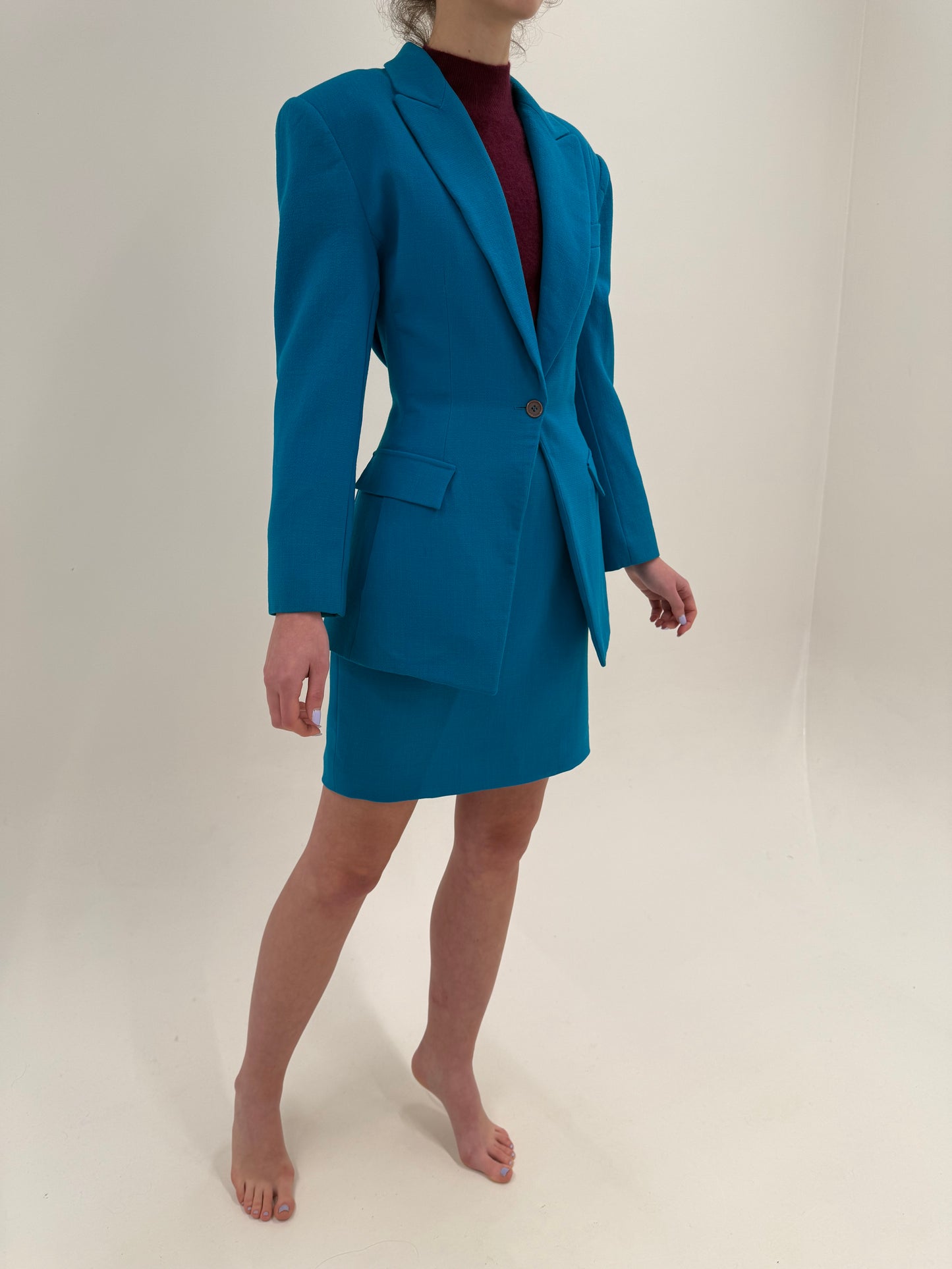 Costum vintage italian din lana worsted excepțională cu sacou cambrat