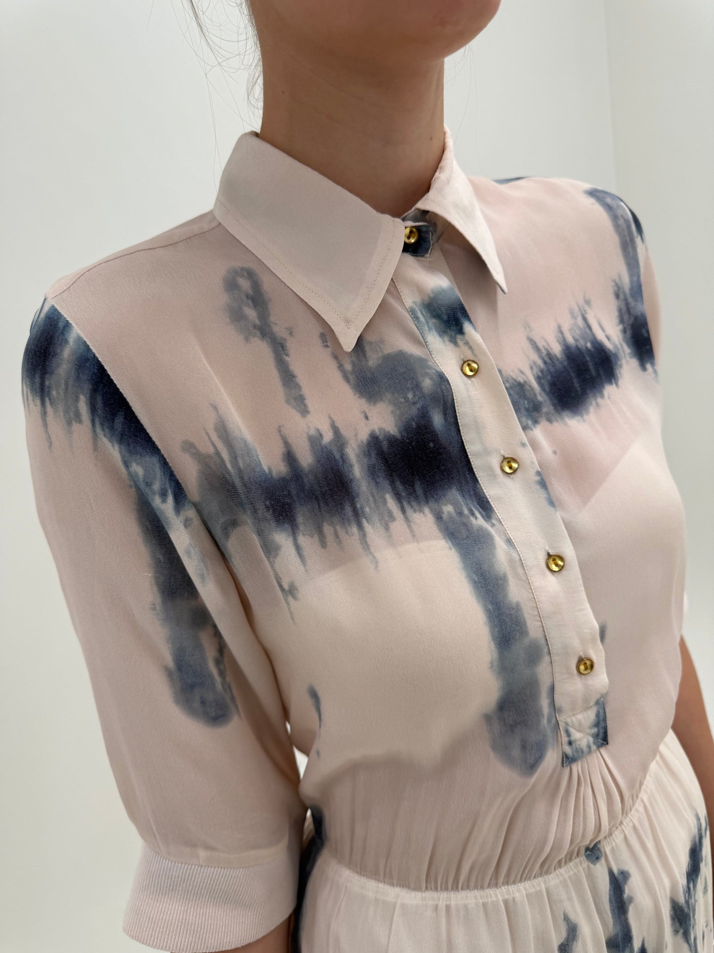 Robe chemise maxi very dusty pink din mătase naturală cu talie ultra înaltă elastică