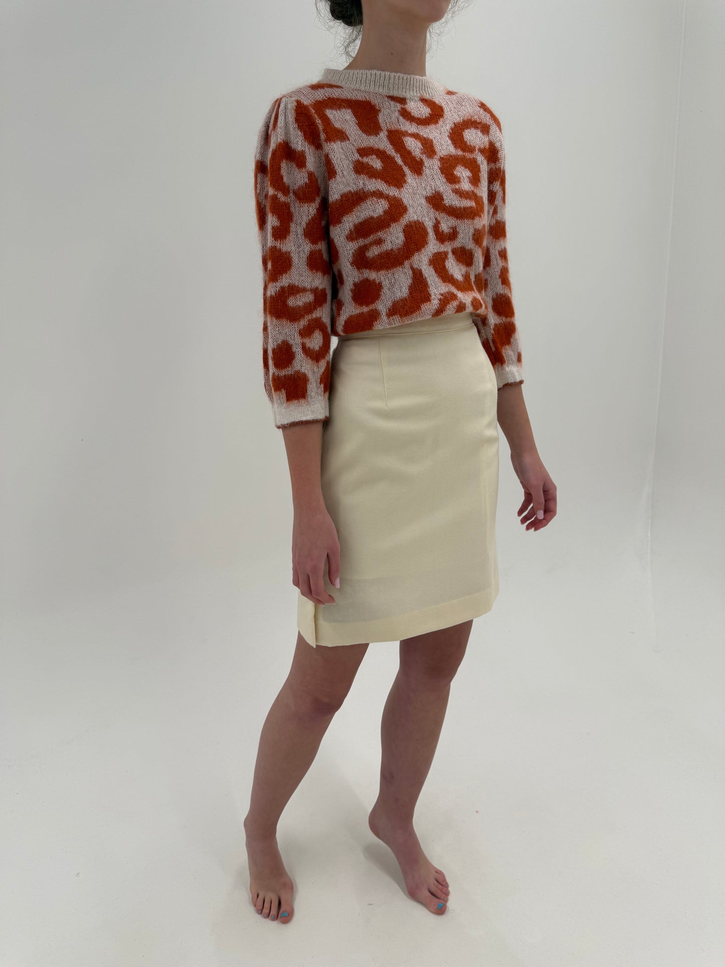 Fustă ivoire cu talie ultra înaltă marcată din lana extrafina