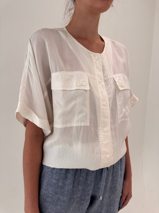 Tricou din mătase naturală în croi retro modern butter white