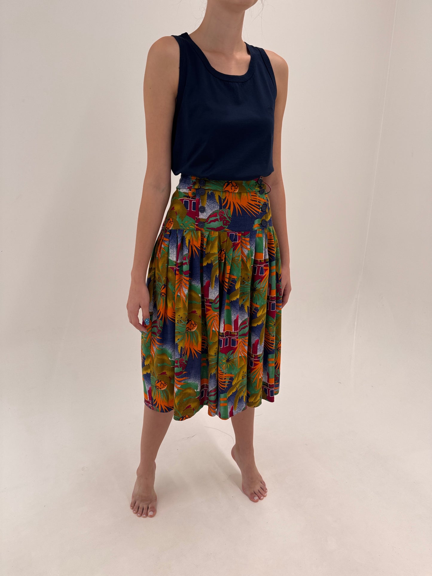 Fustă vintage Missoni cu print organic în culori superbe și talie ultra marcată
