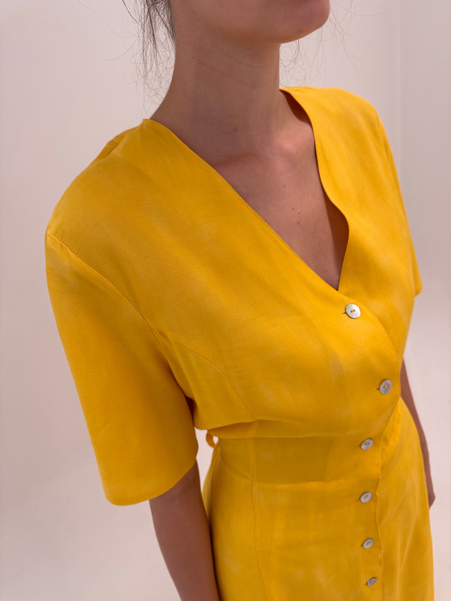 Rochie vintage maxi super vaporoasă cu talie reglabilă la spate mari gold yellow