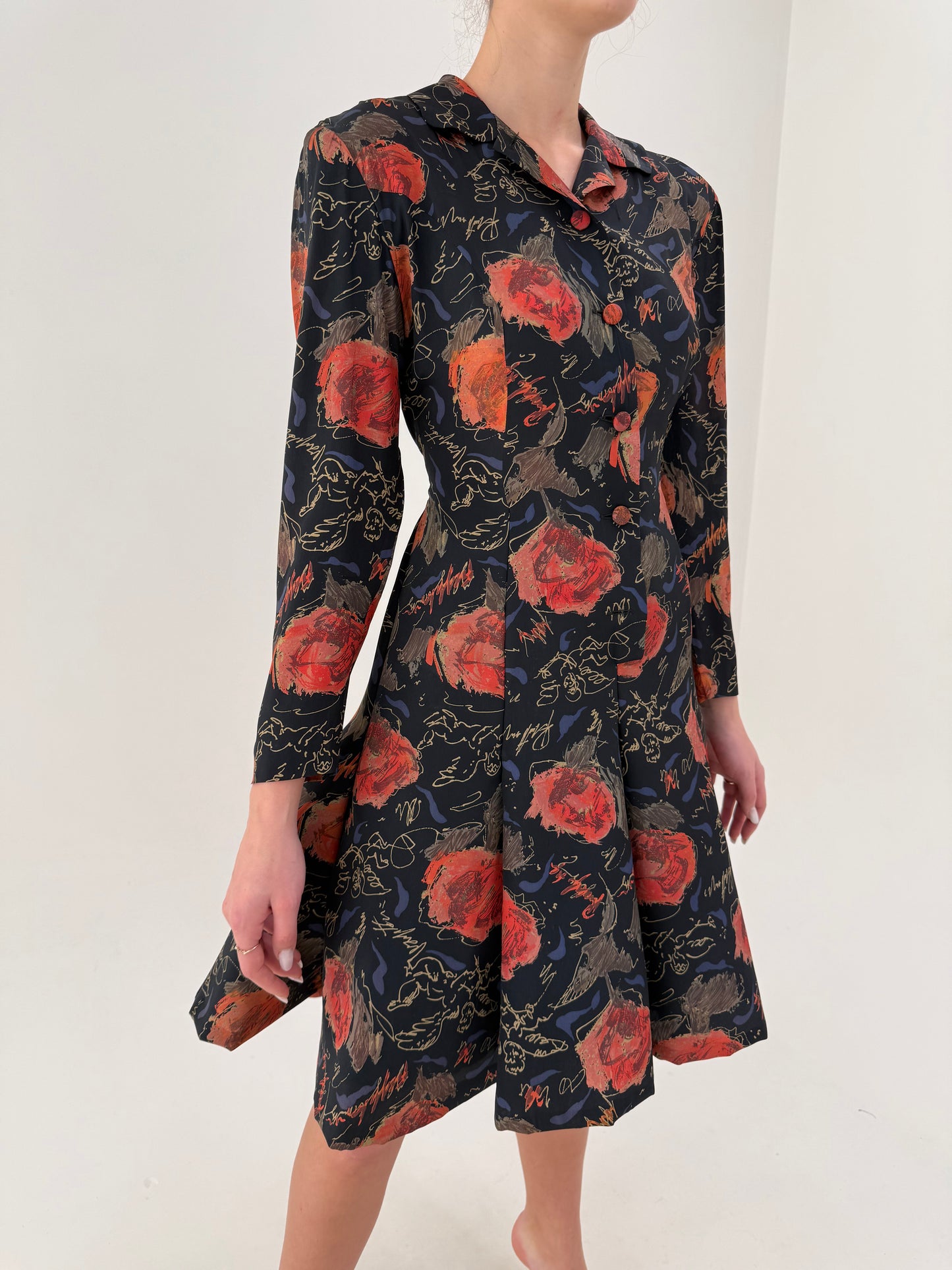 Rochie vintage din mătase naturală în clini cu fusta în stil anii 50 de la zi la seară