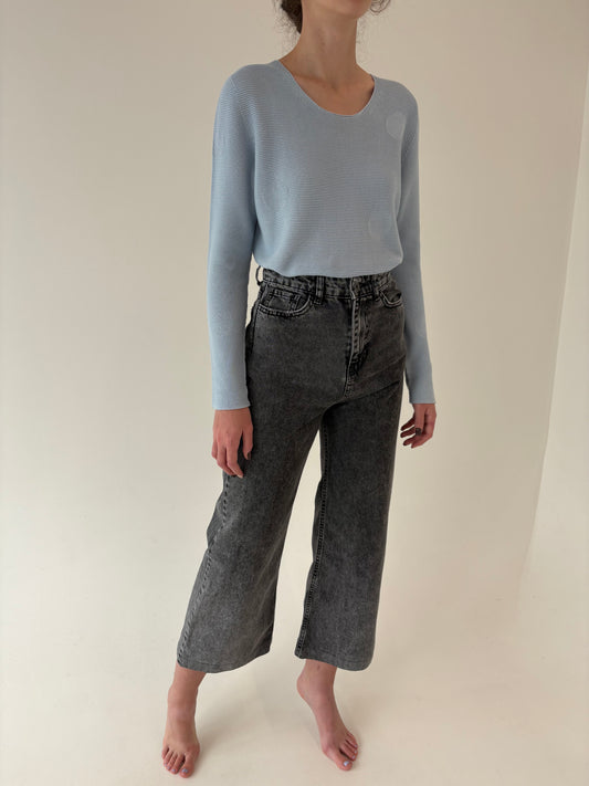 Jeans dark wash cu talie ultra înaltă în croi spre palazzo