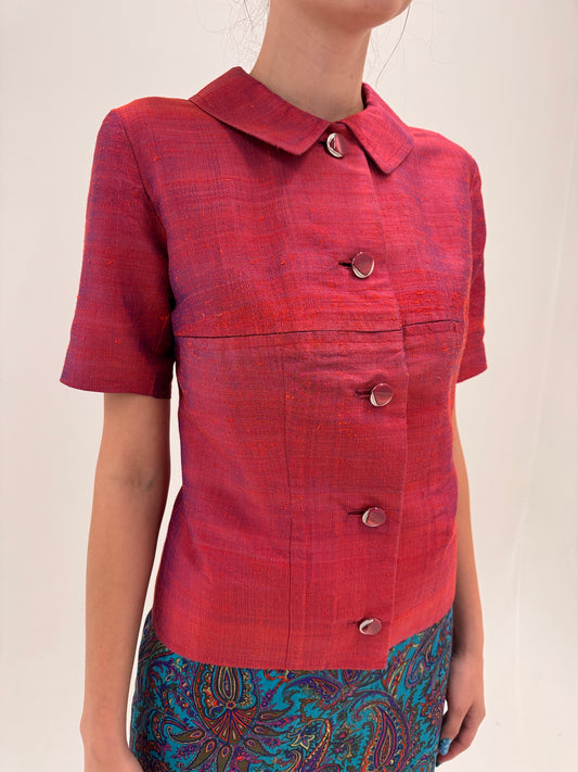 Sacou vintage din mătase naturală dupioni dusty magenta cu irizații