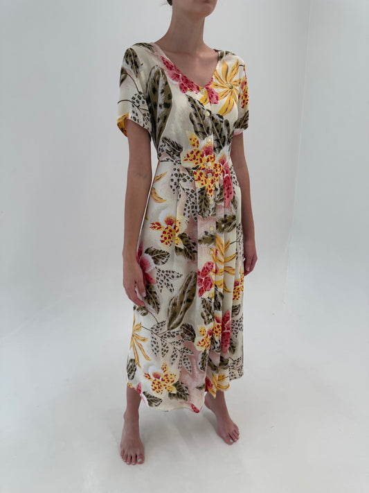 Rochie vintage maxi super vaporoasă cambrata cu talie reglabilă la spate