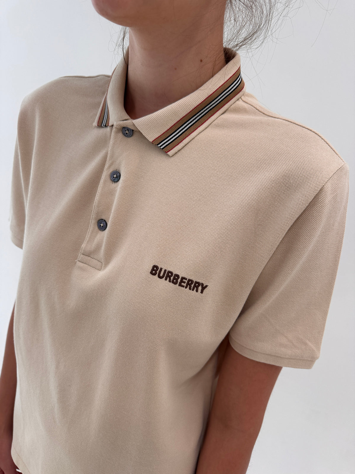 Top Burberry polo camel din bumbac excepțional de gramaj mare
