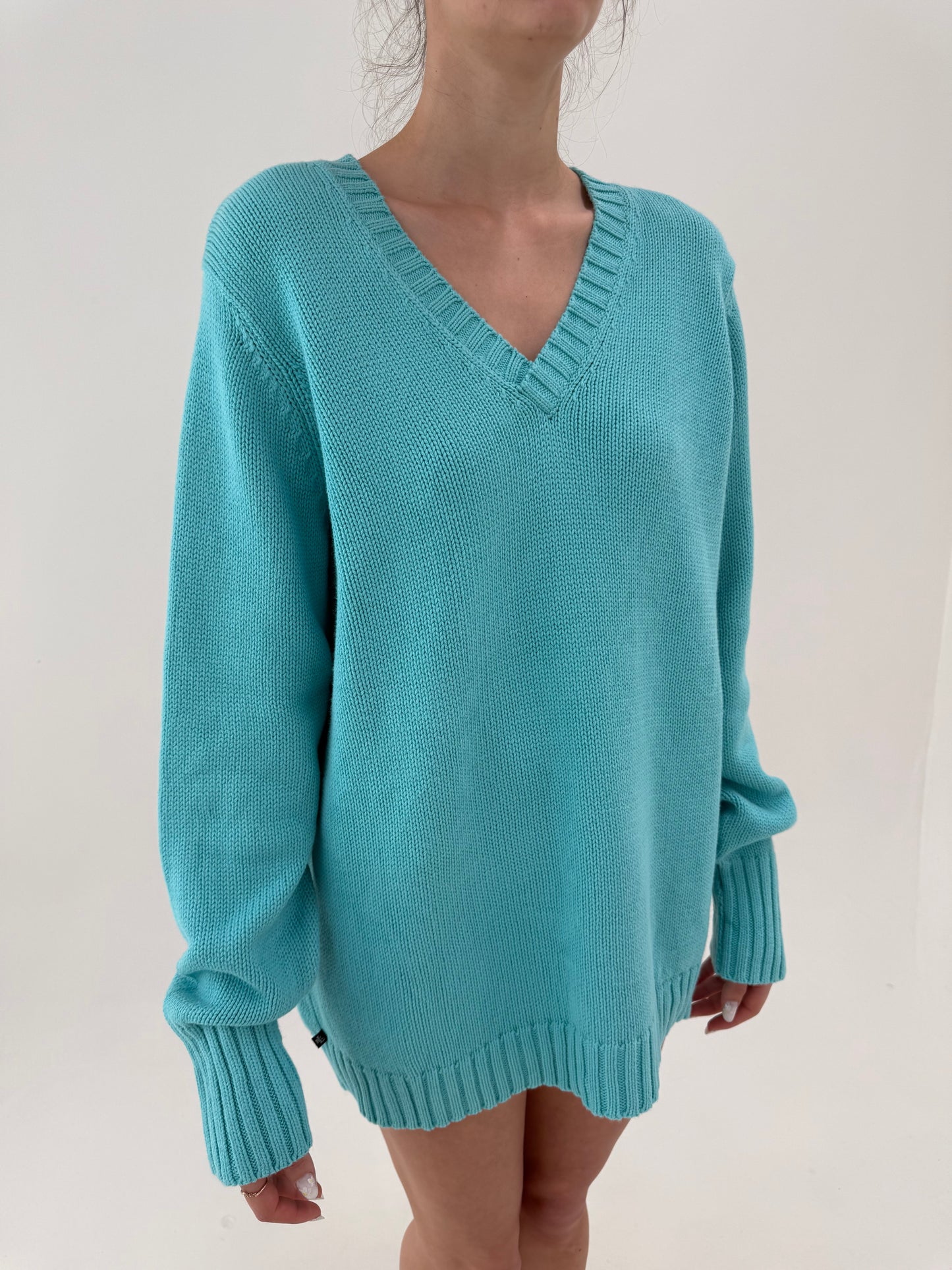 Soft knit Ralph Lauren turcoaz din bumbac premium greu excepțional
