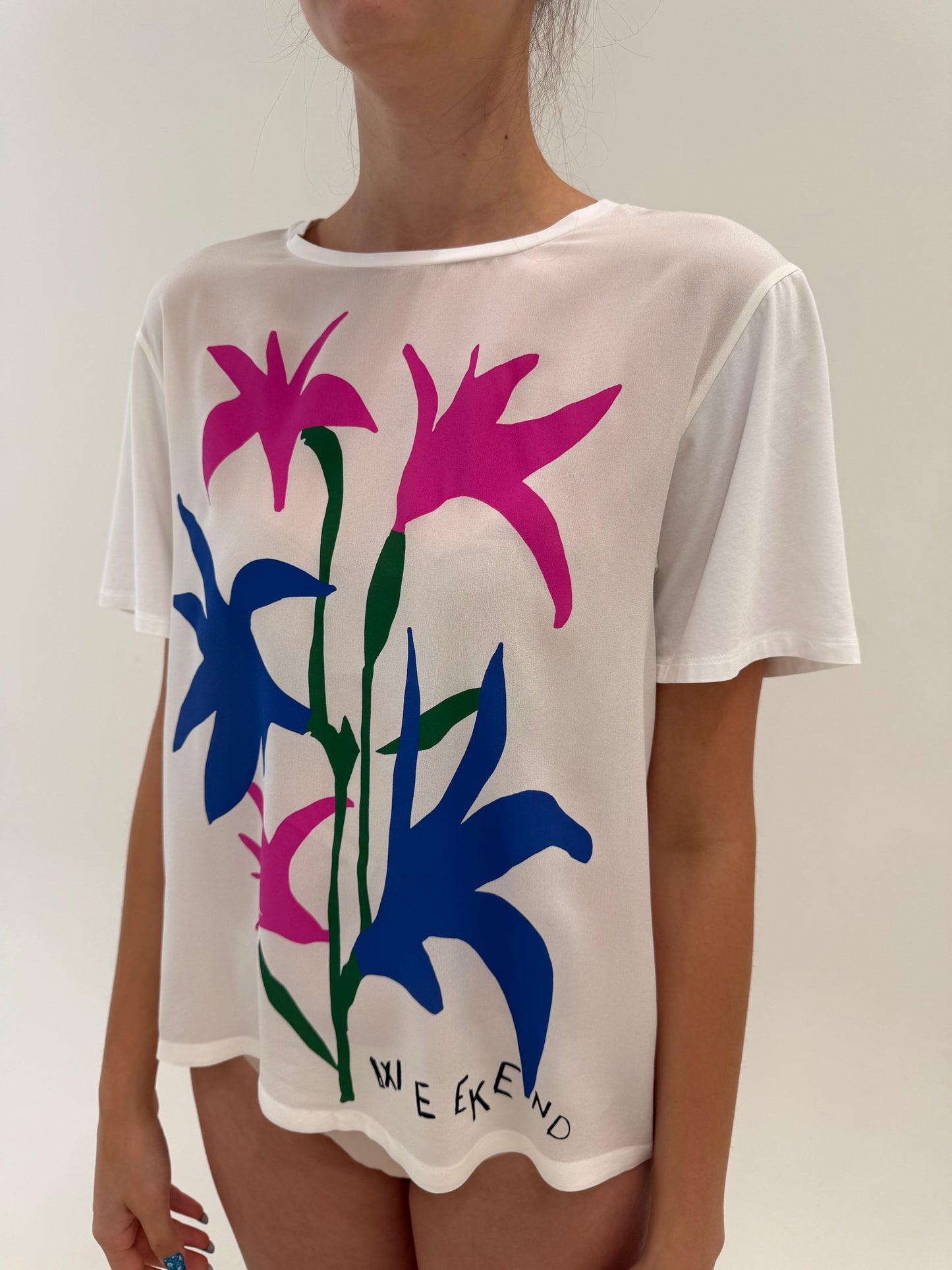 Top Max Mara din mătase naturală cu spate din bumbac și print floral superb