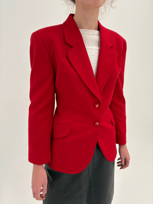 Sacou cambrat petite cherry red din stofă de lana extrafina pura certificată