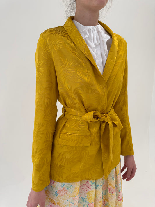 Sacou cu cordon mustard yellow ușor satinat și texturat