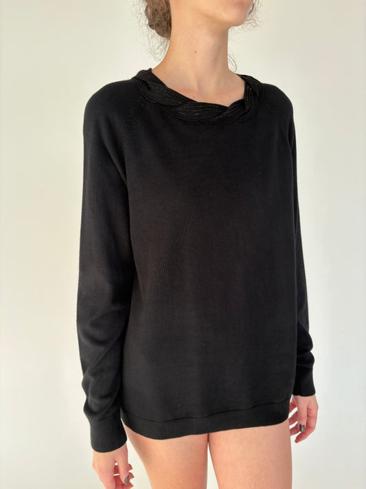 Pulover negru elegant din bumbac de gramaj mare