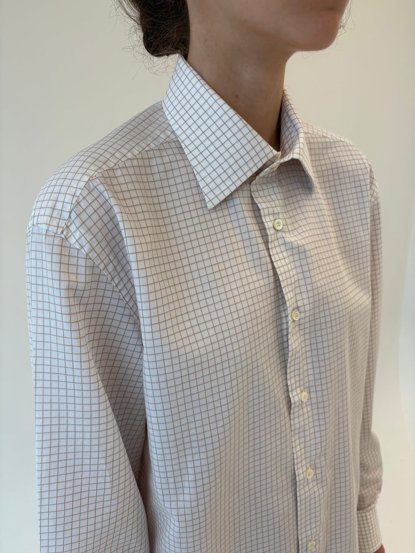 Cămașa ultra luxury Zegna din poplin în carouri fine chocolate brown