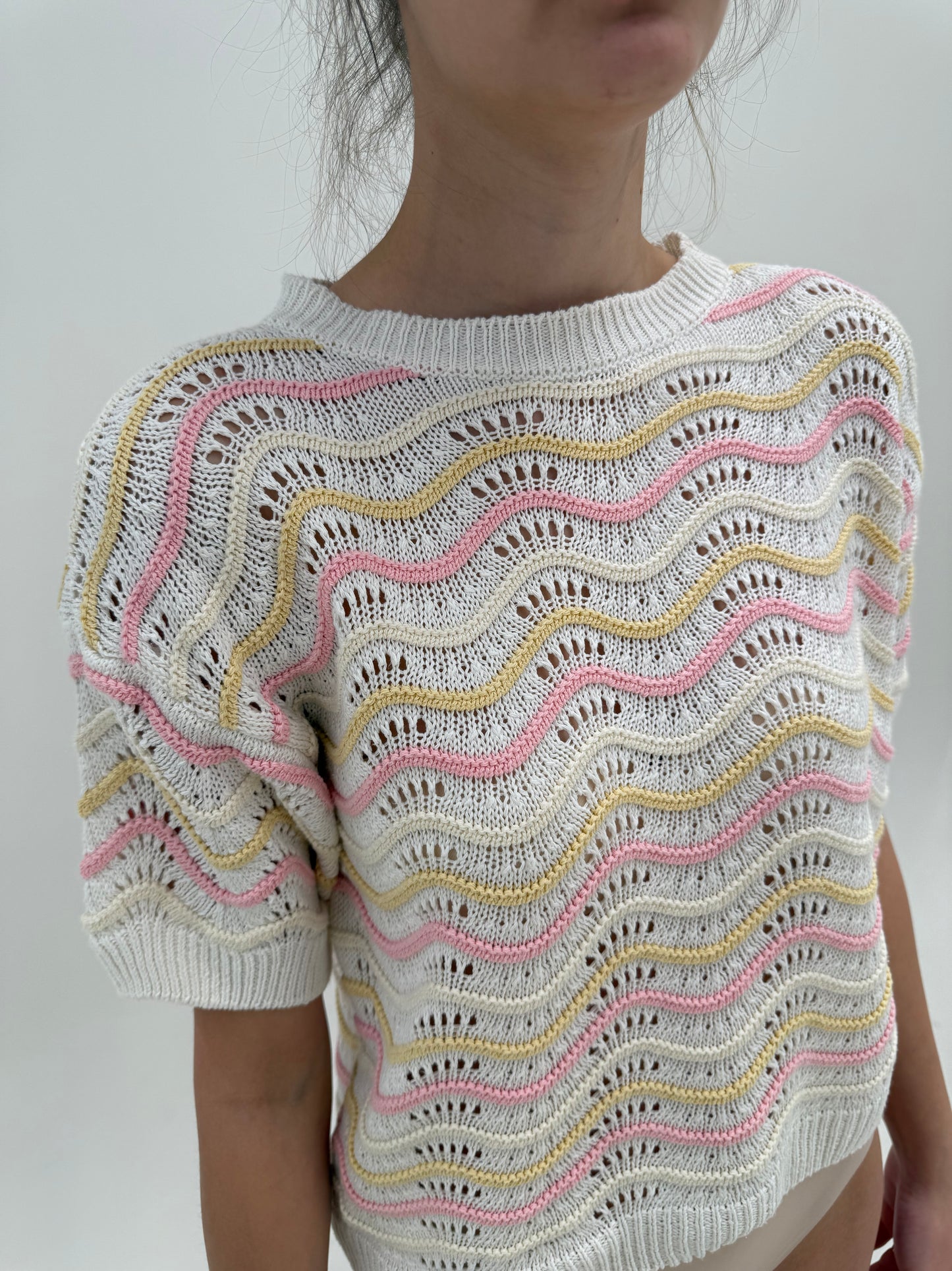 Top vintage din tricot excepțional în stil Missoni și culori pudrate