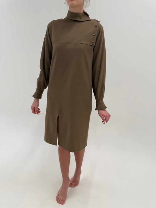 Rochie vintage luxury Guy Laroche în croi retro modern minimalist light kaki