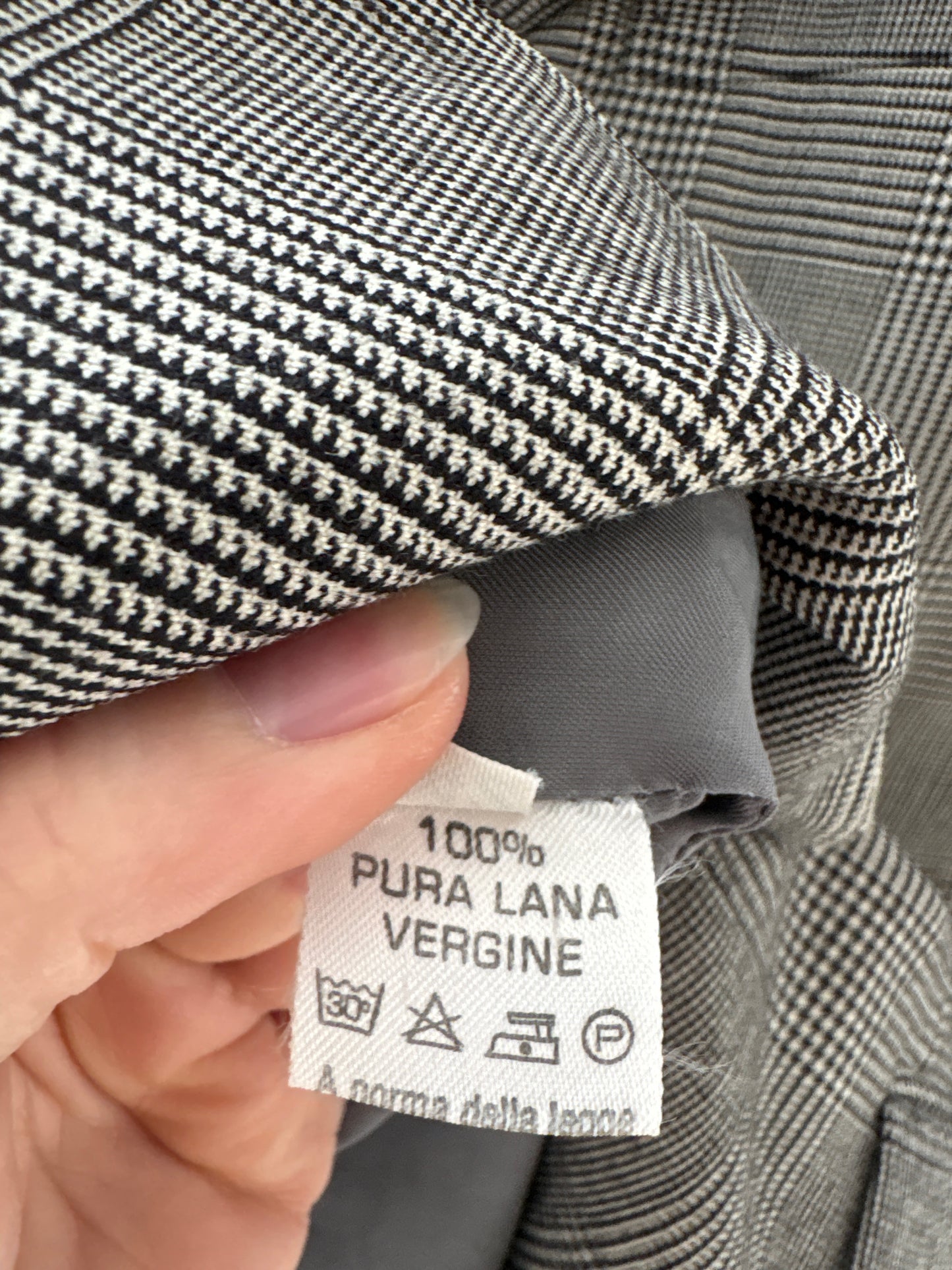 Sacou vintage cambrat italian din lana plină pura pied de coq alb-negru