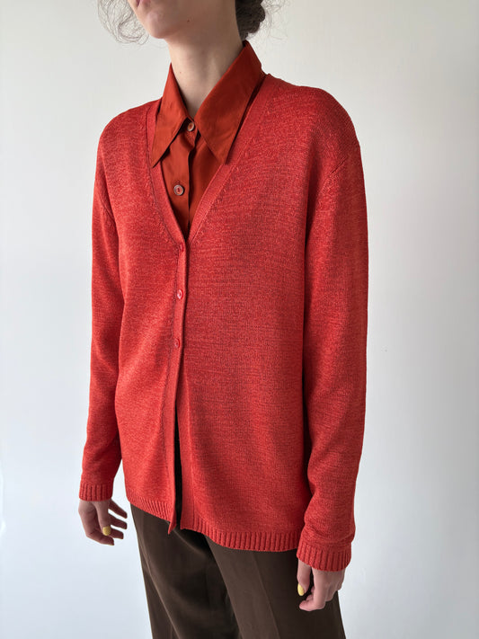 Cardigan fire orange de vară din mix de in cu vascoza