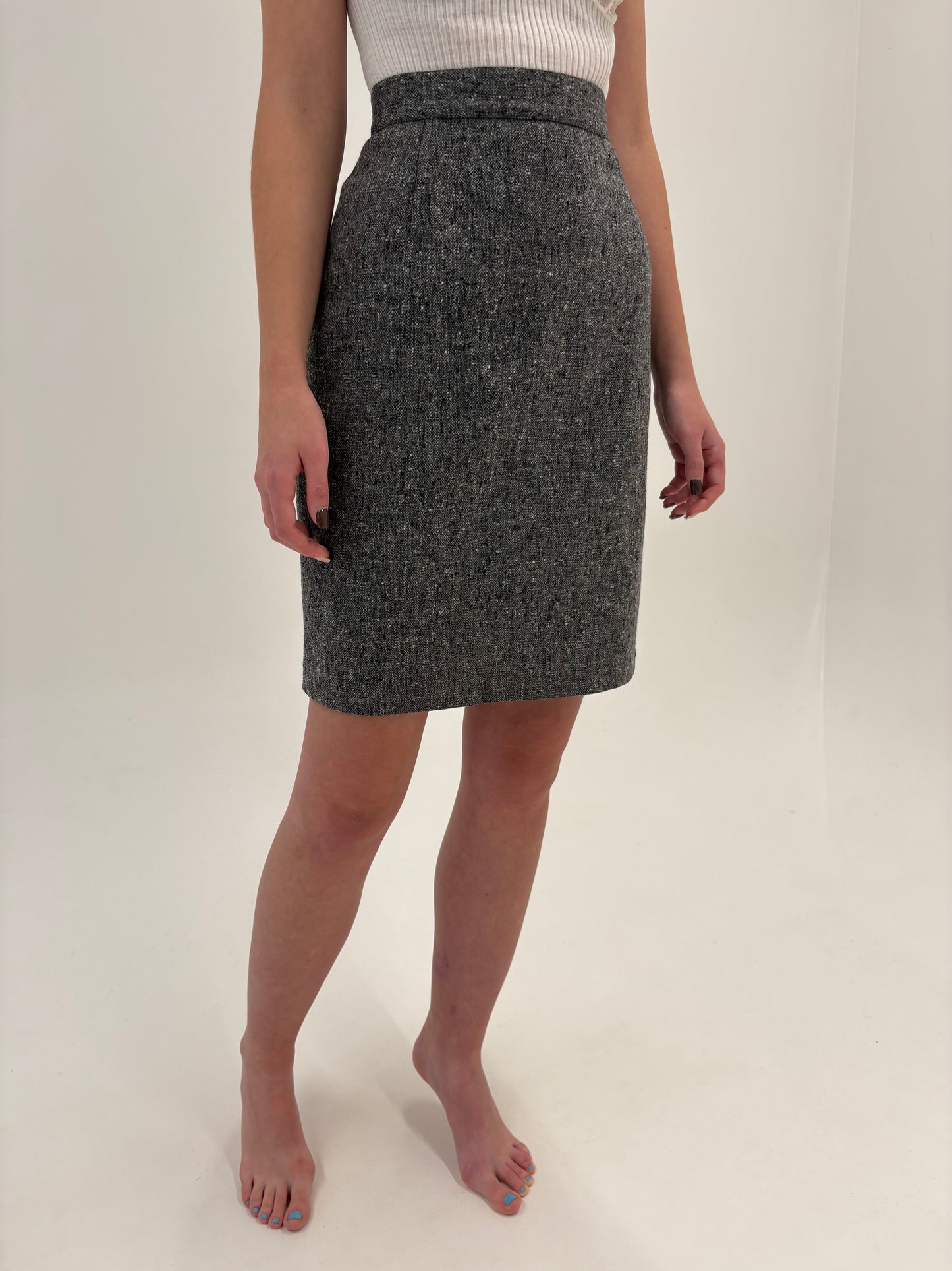 Fustă vintage de brand luxury italian din tweed lana cu mătase naturală