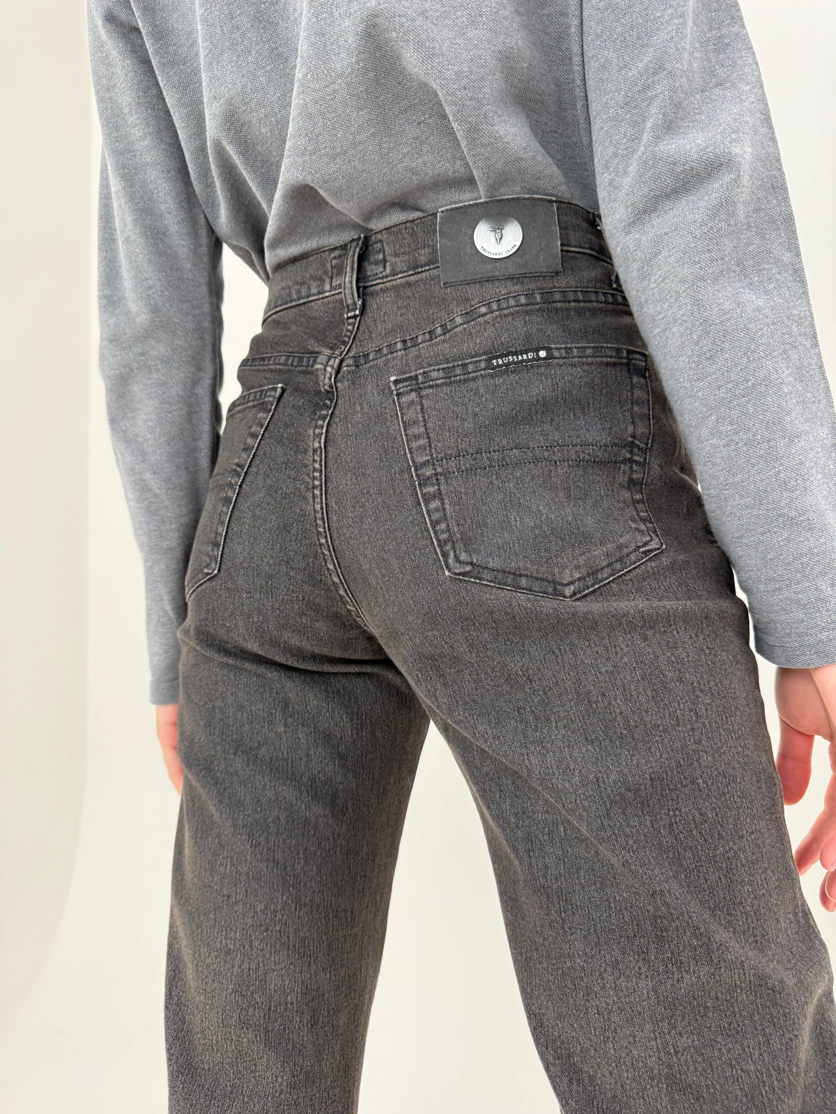 Jeans Trussardi straight leg dark wash din bumbac gros modelator