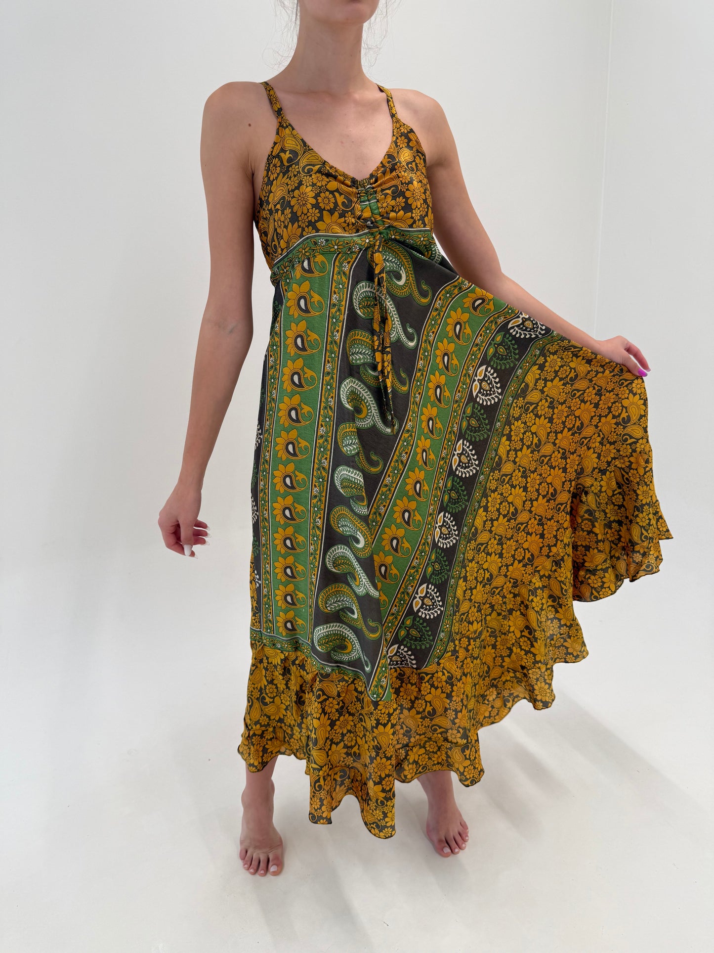 Rochie maxi boho ultra vaporoasă din mătase naturală