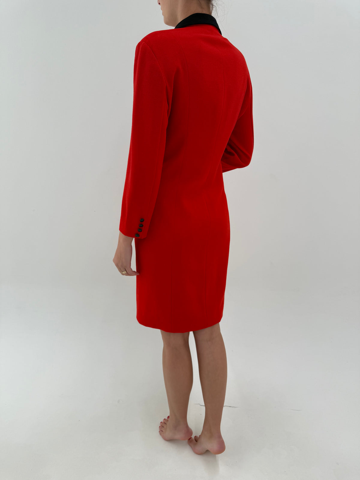 Rochie vintage tip sacou cherry red din lana extrafina midi petite