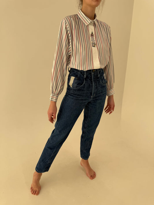 Jeans luxury hand made new old stock vintage noi cu talie ultra înaltă mom fit