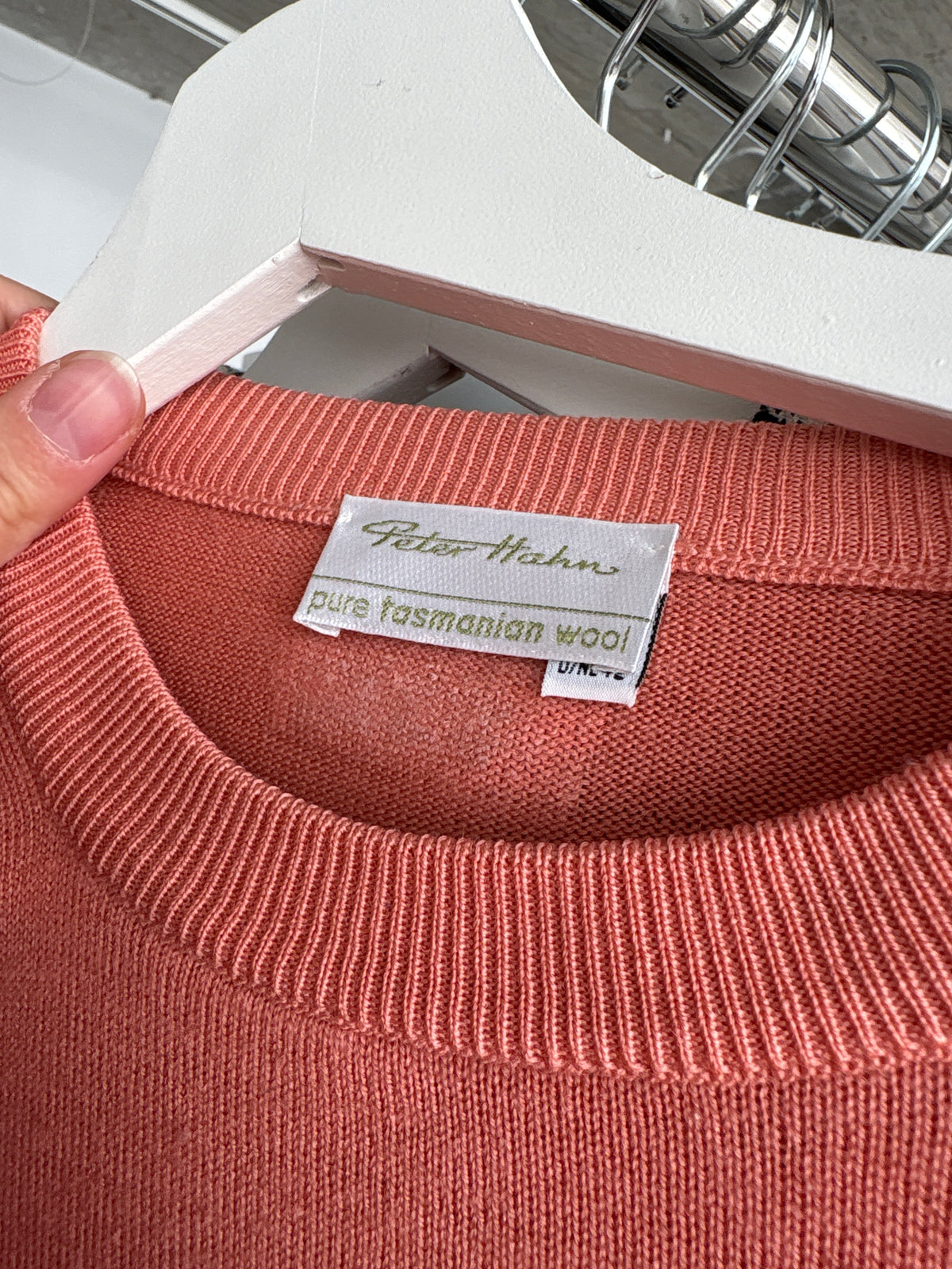 Top din lana tasmaniana extrafina salmon crew neck