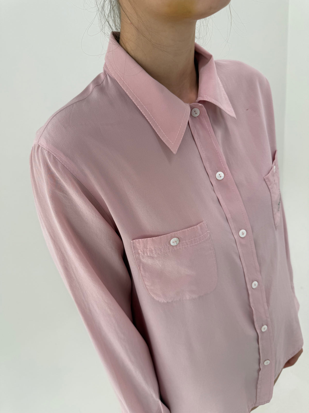 Cămașa vintage italiană powder Pink petite din mătase naturală