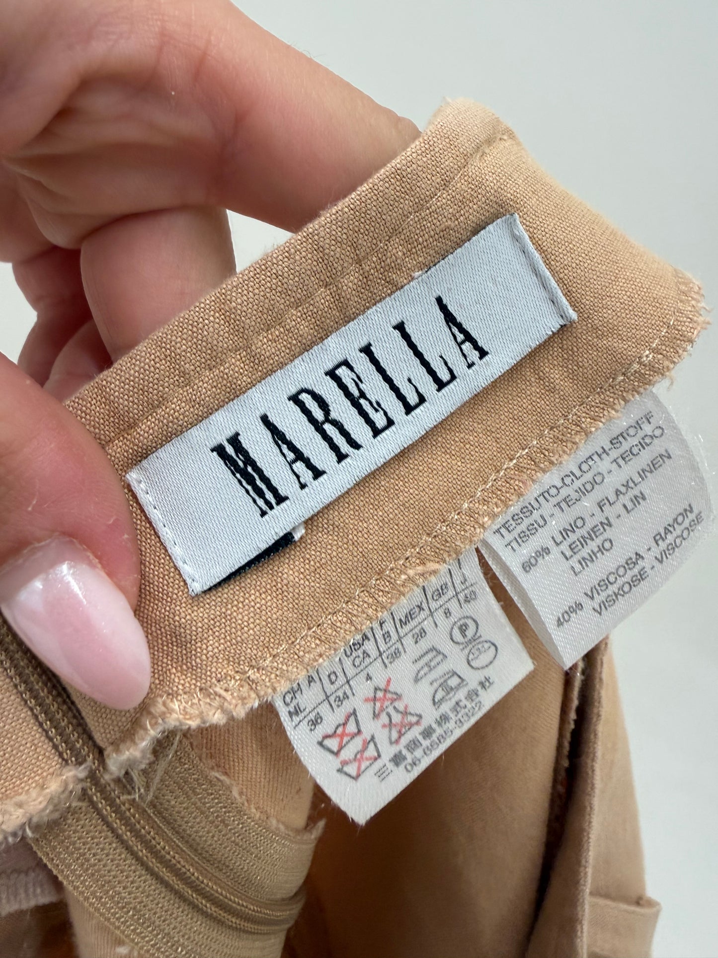 Fustă camel Marella by Max Mara din pânză moale premium midi cu talie ultra înaltă