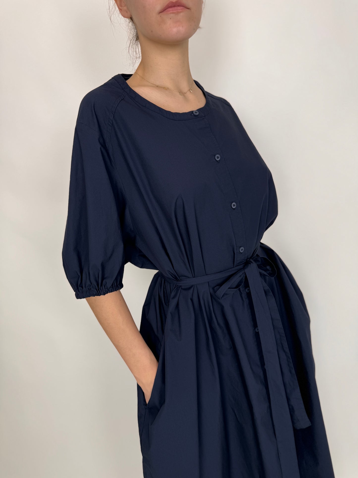 Rochie maxi din poplin de bumbac cu talie reglabilă