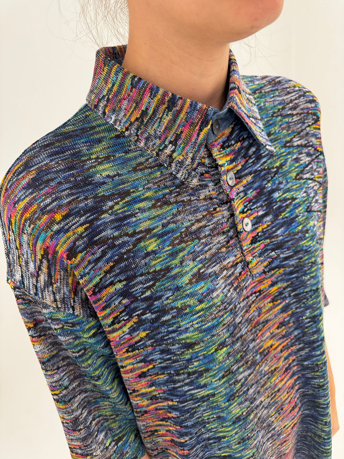 Top vintage polo italian în stil Missoni din jerse curcubeu superb