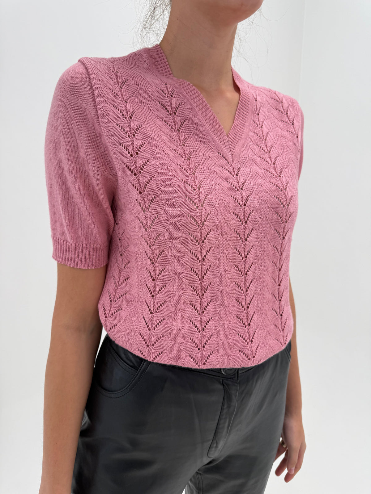 Top vintage dusty pink din mix de lana extrafina în anchior