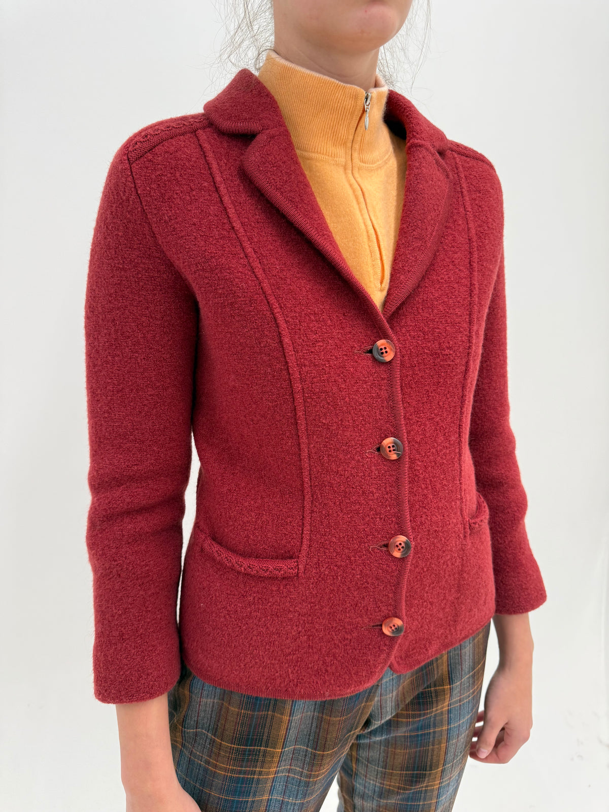 Sacou merlot red din boiled wool gros de brand premium in croi cambrat