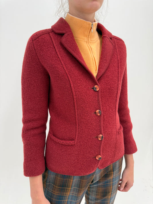 Sacou merlot red din boiled wool gros de brand premium in croi cambrat